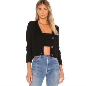 525 XS Cropped V Neck Cardigan in Black Revolve Button Front